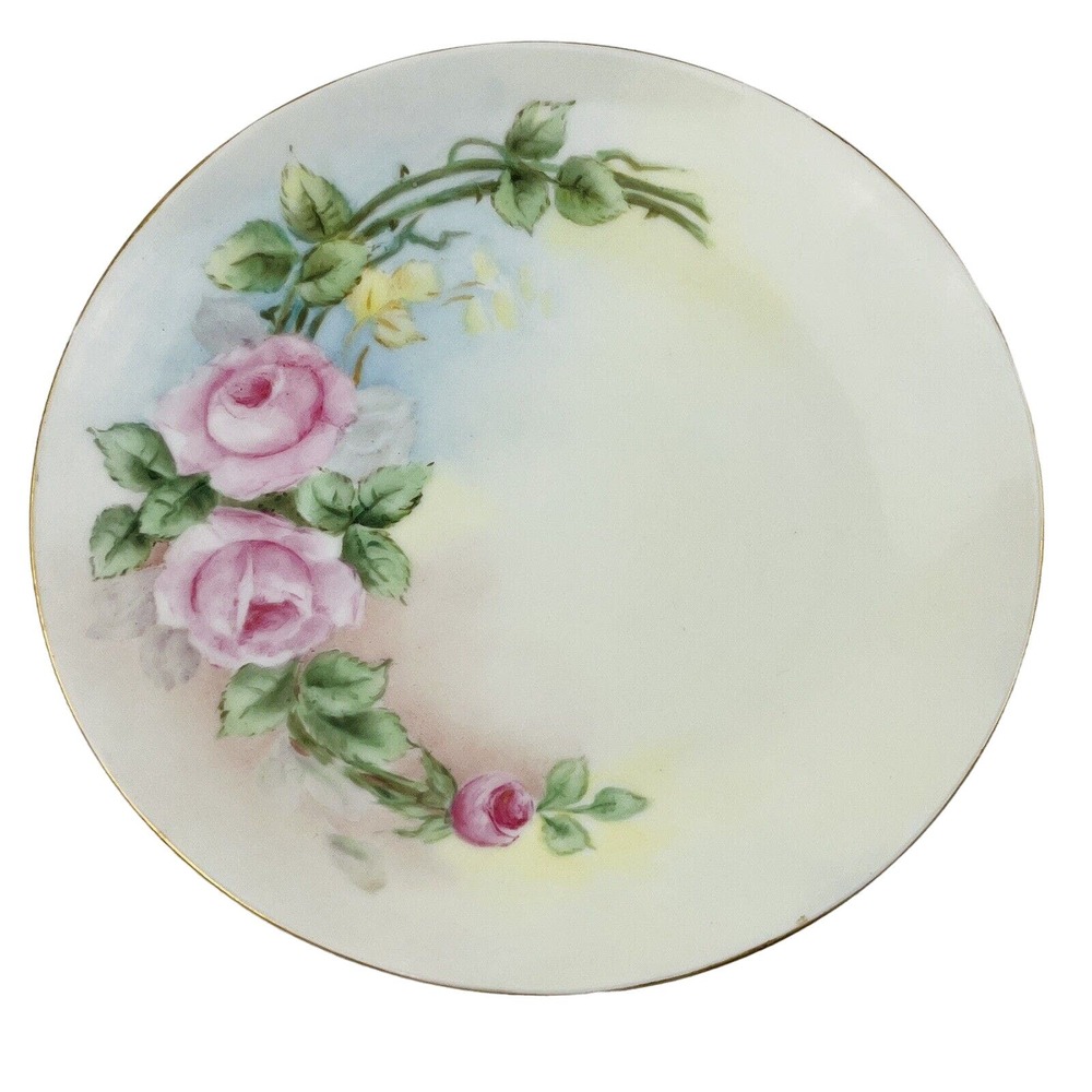 Vintage Pirkenhammer Titanic Austria Plate Pink Roses 6.75" Gold Rim